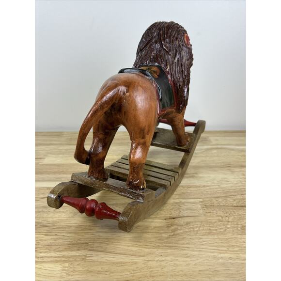 Vintage Hand Carved Folk Art Wooden Rocking Lion 13”x 10” Hand Painted - Picture 4 of 10